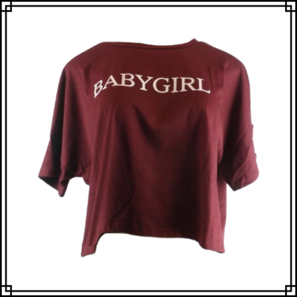 Zaful Oversized Maroon Cropped Baby Tee Shirt Size 6